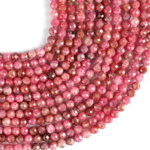 Natural Rhodochrosite Gemstone Beads, 2-6mm Microfaceted Round Pink Stones on a 15.5-Inch Strand for Jewelry Making, DIY Crafts