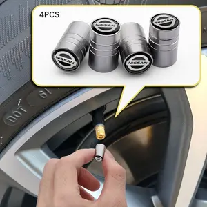 4pcs Metal Car Tire Valve Caps, Round/six-Sided, Protects Tire Valves, Compatible with Nissan Models, Durable Automotive Accessories, Durability