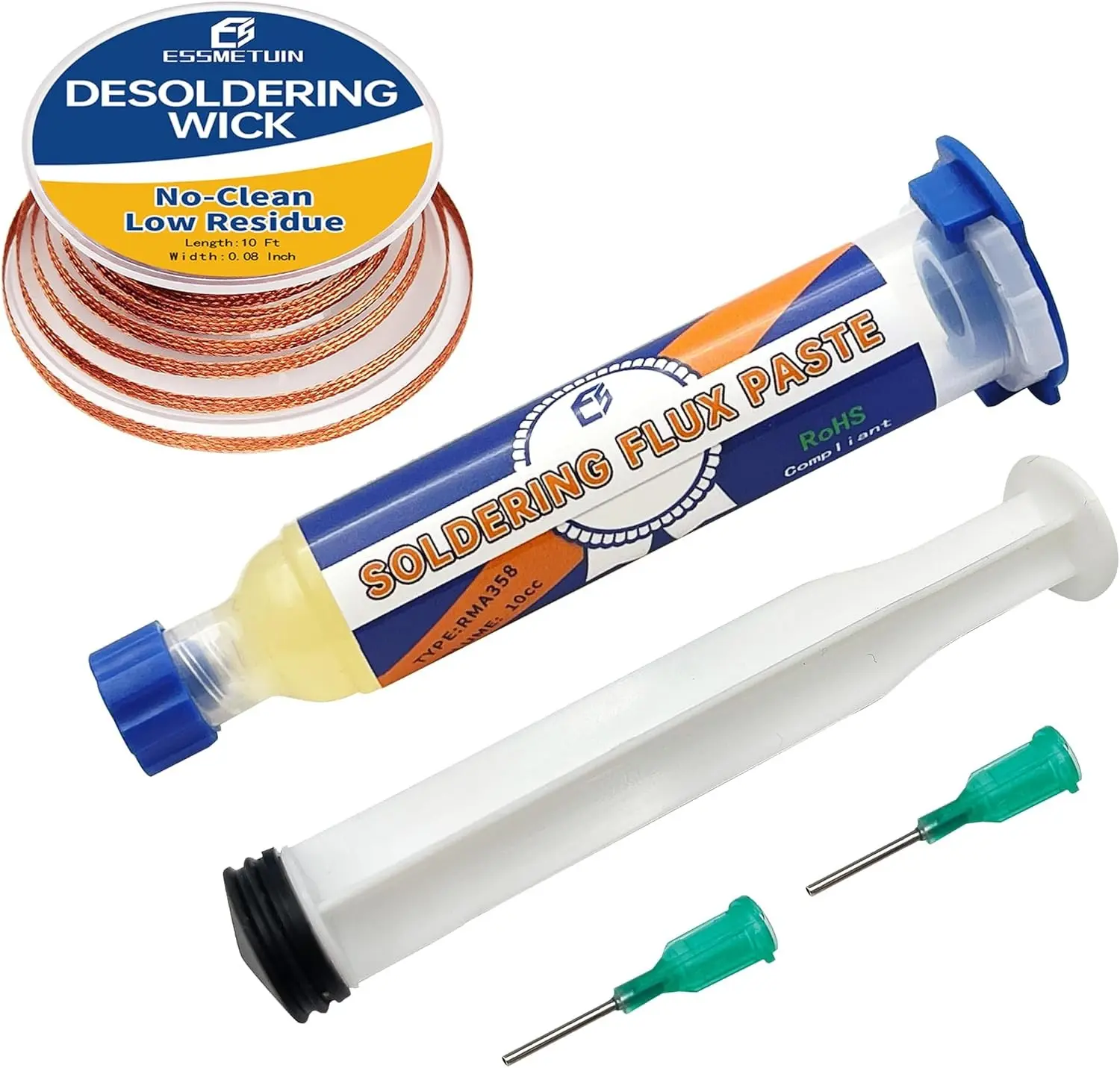 Solder flux for Electronics Soldering, No Clean Soldering Flux Paste (10CC) & Desoldering Wick