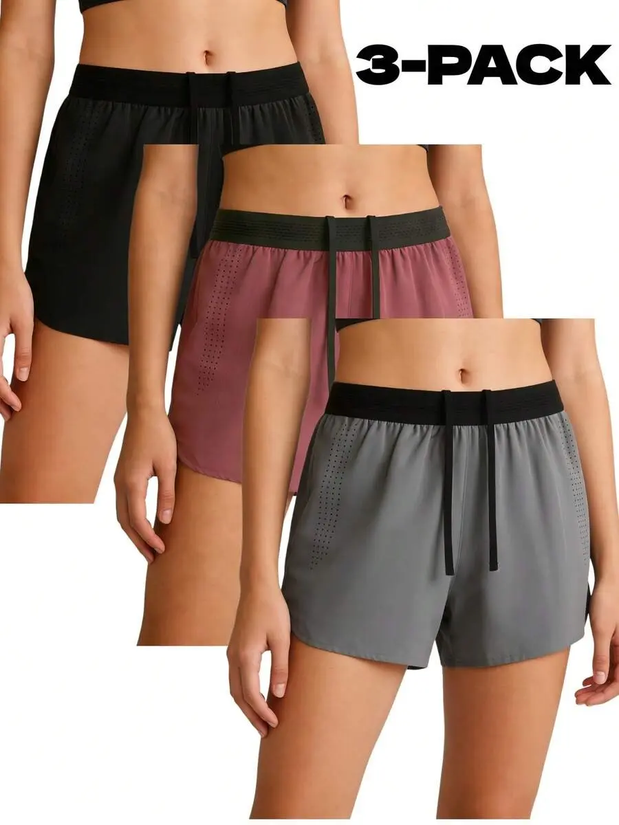 Female Plus Size 3-Piece Athleisure Wear Sports Shorts - Women's Fitness Universal Design, Back Pocket, Suitable for Running, Home Leisure, Womens Fitness, Casual Athletic Women's Sports Shorts, Built-In Pockets Women's Sports Shorts homeessentials