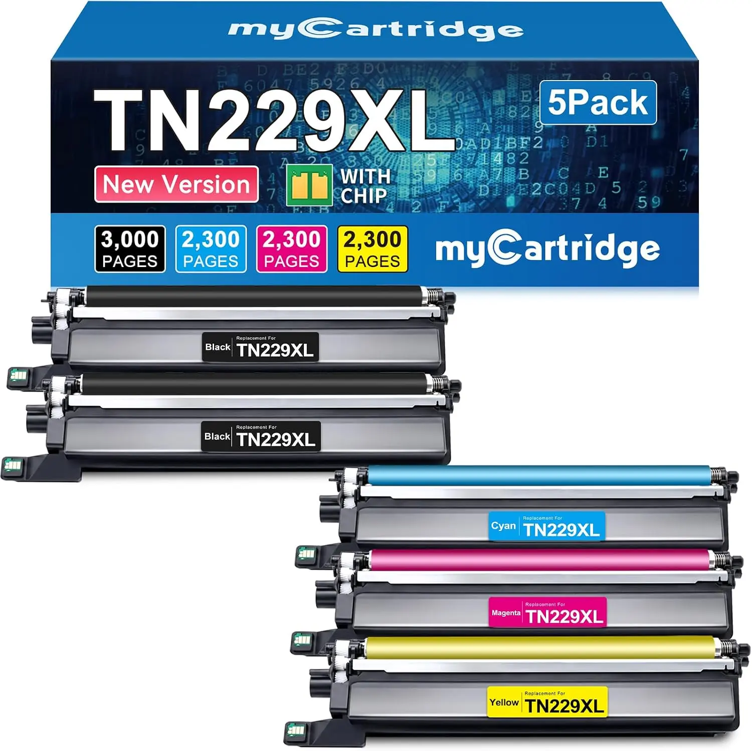 myCartridge TN229XL Toner with Chips, High-Yield 5-Pack 2 Black Cyan Yellow Magenta for Brother Color Printers