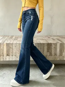 Women's Dark Wash Flare Jeans - Casual, Chic Stylish Bottoms for Elevated Outfits