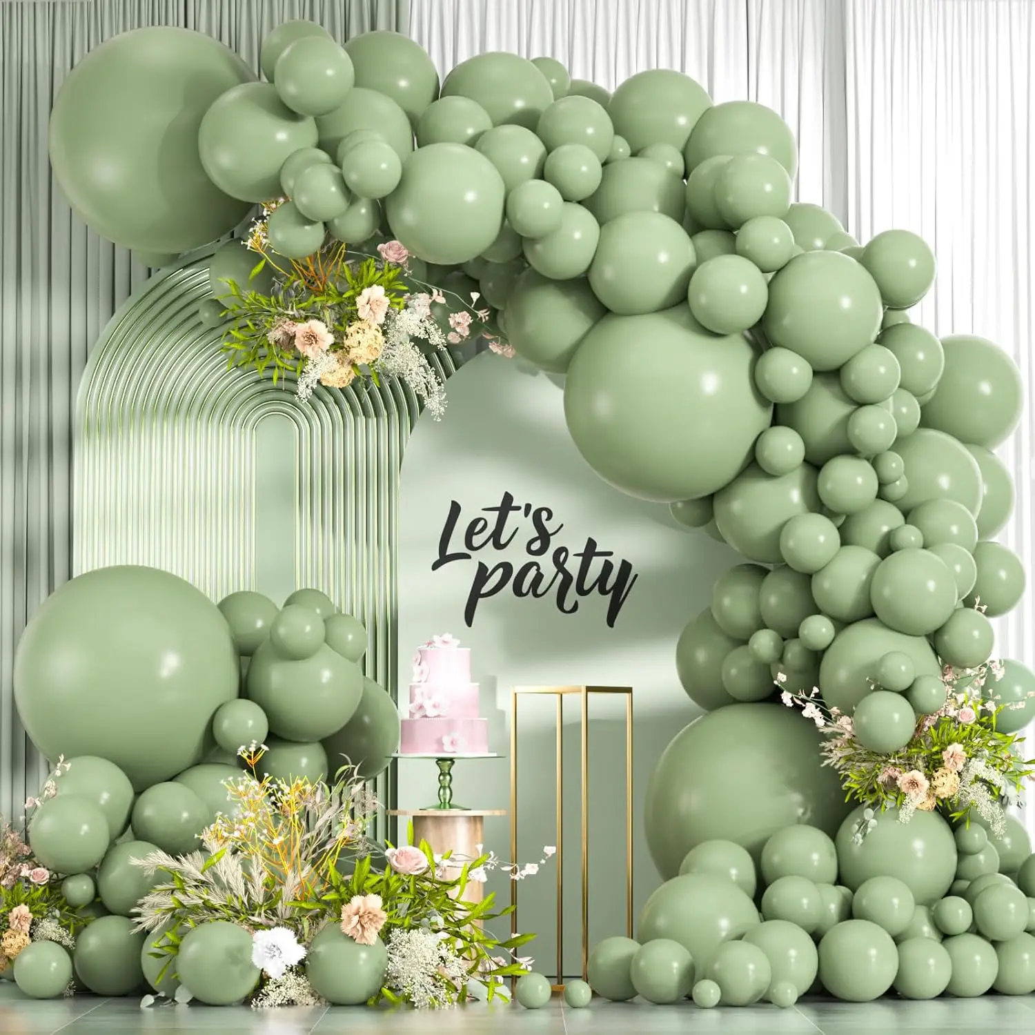 Sage Green Matte Latex Modern Synthetic Balloon Garland Arch Kit, 114-Count (18/12/10/5 in Sizes) for Woodland Shower, Boho Wedding Decor & Backdrop