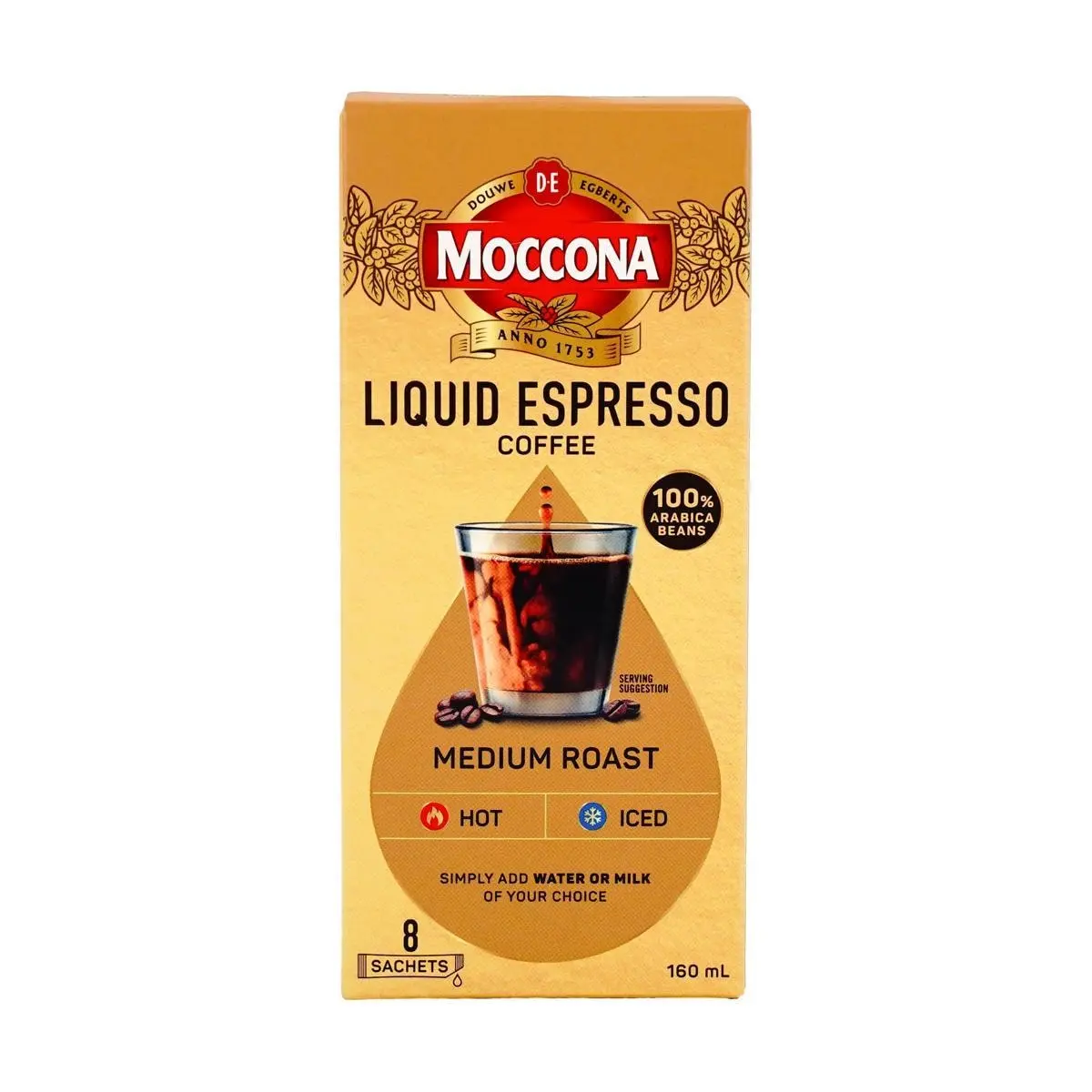 Moccona Medium Roast Concentrated Coffee Liquid, 8 Sticks (160ml) - Smooth, Fruity Cold & Hot Brew Instant Coffee