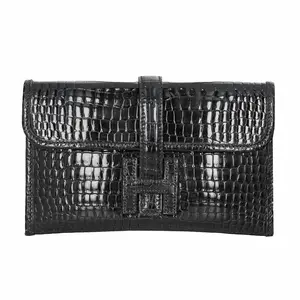 Pre-owned HERMÈS Crocodile Clutches & Wristlets Jige Elan PM Black