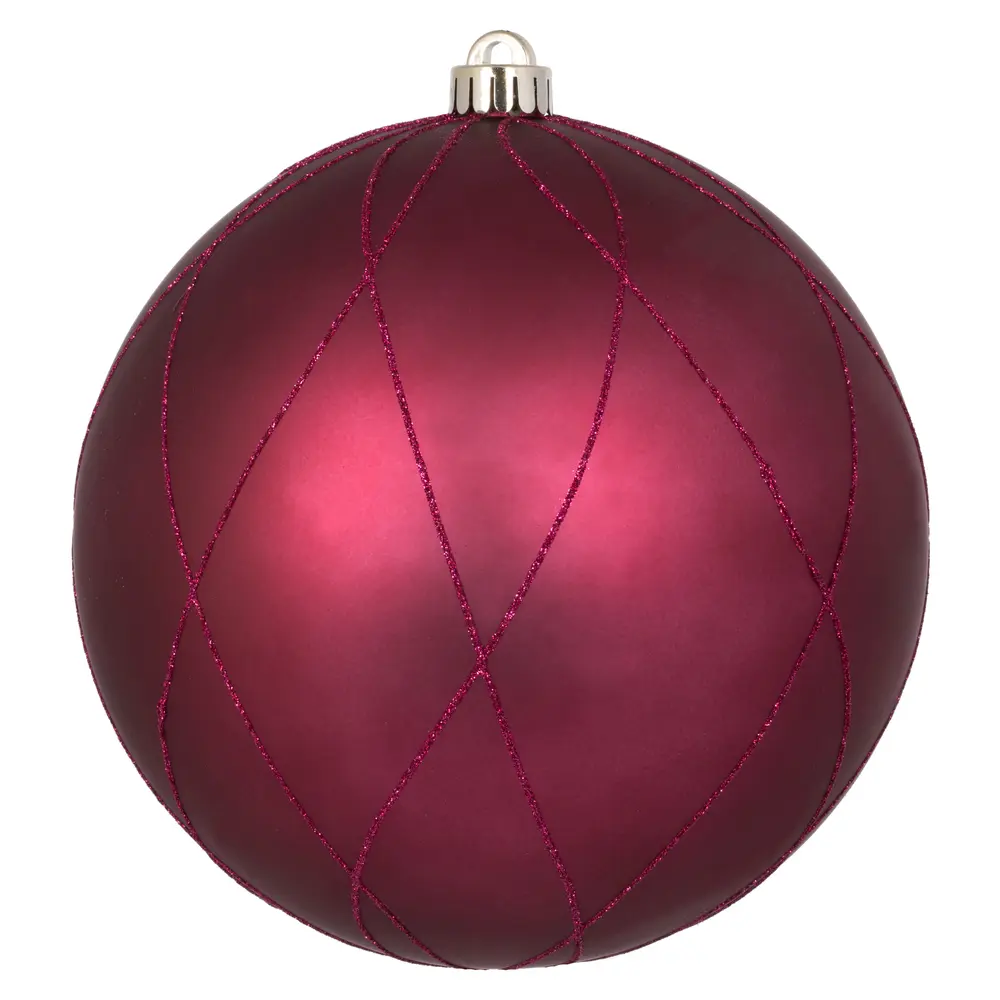 212 MAIN Christmas Ornaments - 4 in. Round Matte & Glitter Swirl Ball Colored Balls Hanging Plastic Ornaments, Berry Red, 4-Per-Pack Boxed Set with Hanging Loop for Christmas Tree, Matte & Glitter Swirl Ball Ornament
