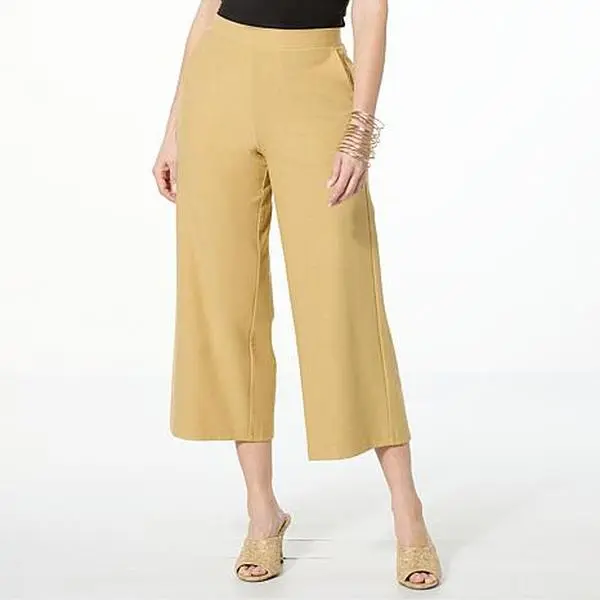 MarlaWynne WynneLayers Essential Crepe Knit Wide-Leg Cropped Pant