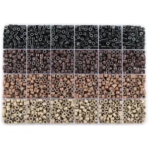 Beads for Hair Extensions, 1920 count 4 Colors 5mm Hair Extension Beads,  Lined  Rings Links, Hair Tinsel Bead for Hair Styling (Black-Dark Brown-Light Brown-Blonde)