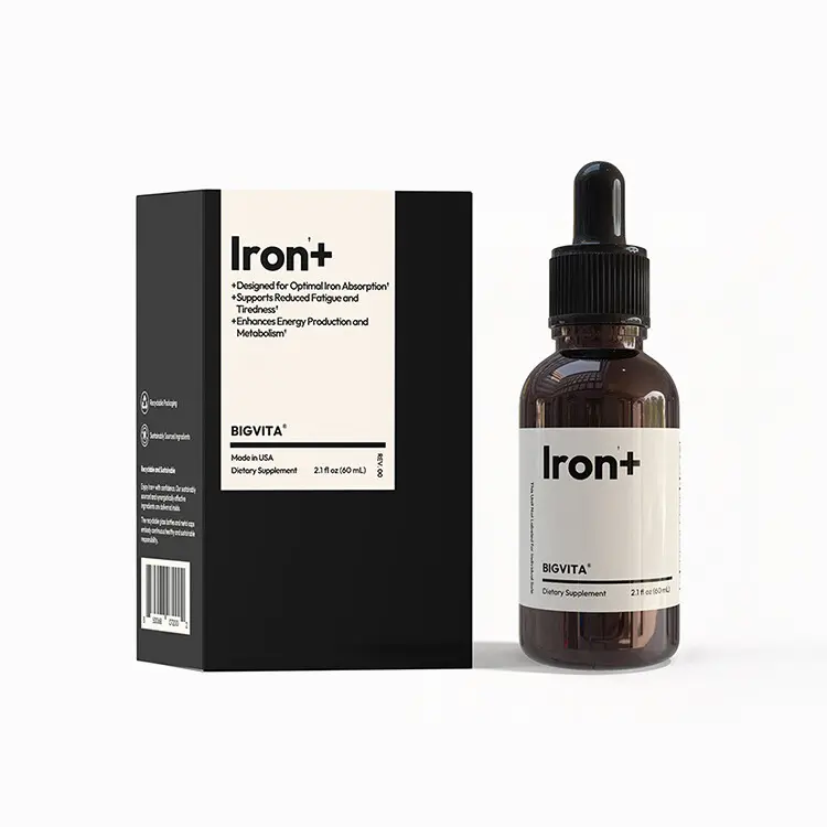 *Clearance Sale* BIGVITA Iron+ | Liquid Iron Supplement | Microencapsulated Iron Drops + Folate, B6 & Cranberry Extract | No Metallic Taste, Mixed Berry Flavor, Gentle on Stomach | Energy & Hormonal Support