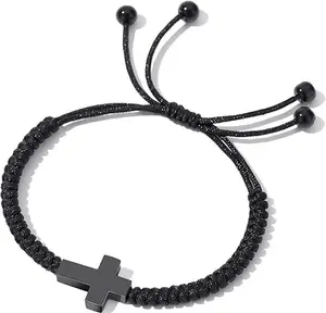 Hand-Woven Adjustable Black Rope Cross Bracelet for Men & Women - Lucky Charm Religious Symbol Gift, Meaningful Unisex for all-Season Wear for School, Graduation, Teacher Events - Year-Round Friendship Accessory