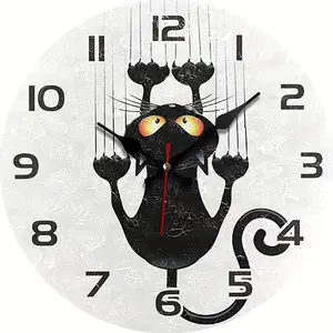 Silent wall clock with a design of a small black cat lying down - powered by AA batteries (batteries not included), perfect for modern living room and bedroom decoration, and as a gift for Christmas, Halloween, birthdays. Decorative clock with a stylish a