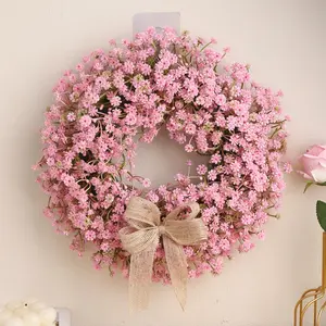 Summer Artificial Greenery Starry Flower Wreath Door Decor Hanging Ornament, Ideal for Garden Door Decoration, 1pc Floral Wreath, Artificial Hanging Plant, Artificial Flower Decorations