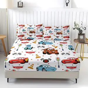 3-Piece Cars Pattern Fitted Sheet Set, Bedsheet Sets, Soft And Durable Bedding Set Includes 1 Flat Sheet And 2 Pillowcases, Daily Holiday Birthday Gift Bedroom Decorations For Kids And Adults