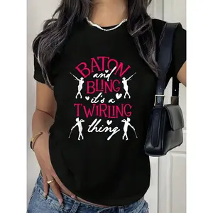 Majorette Twirler "It's a Twirling Thing" Graphic Tee by Baton & Bling: Women's casual crew neck short sleeve t-shirt with vibrant print, medium stretch comfortable fit for spring and summer.