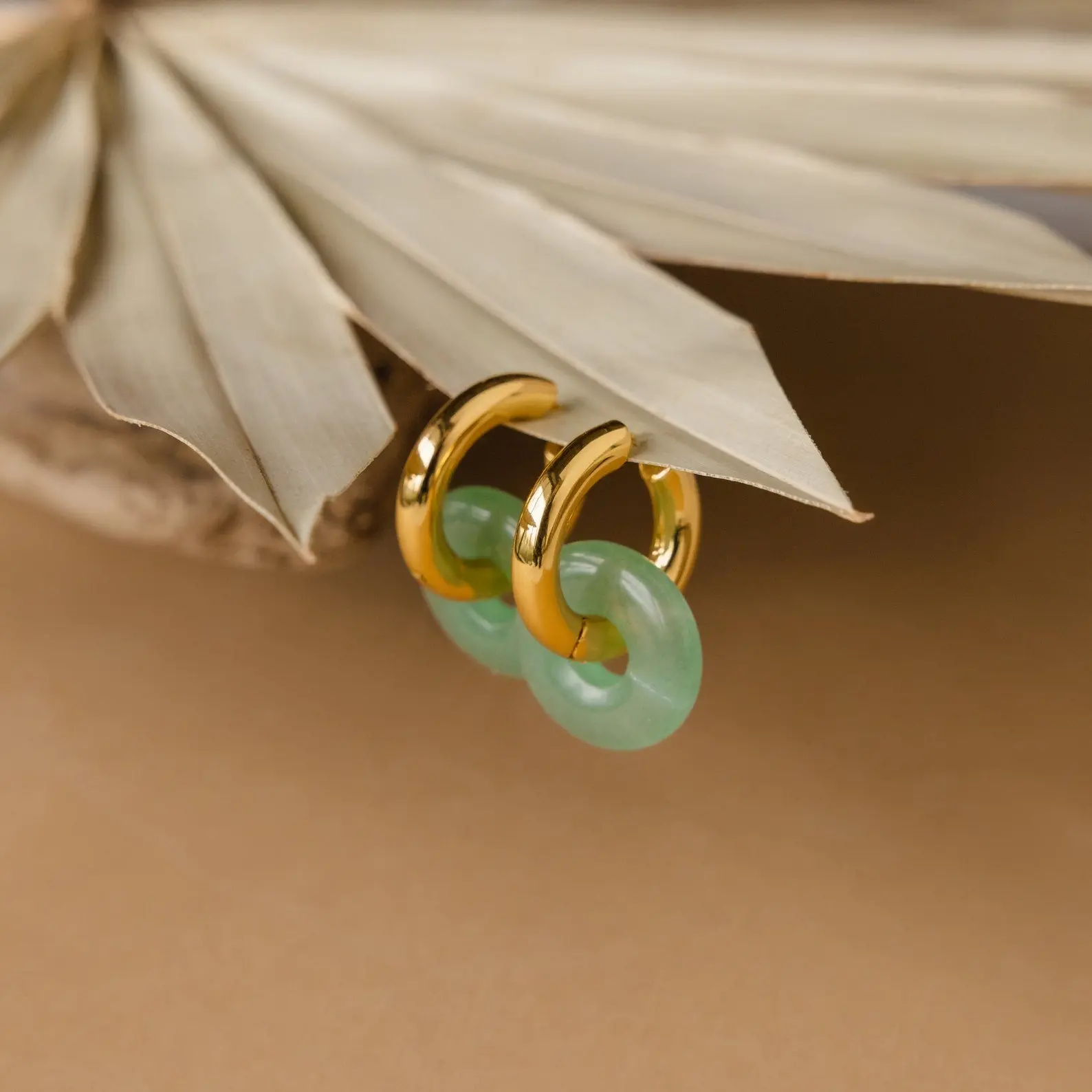 Clara Jade Duo Hoops by Caitlyn Minimalist - Chunky Green Gemstone Dangle Earrings in Gold & Silver - Boho Statement Earrings - Jade Jewelry - Gift for Her