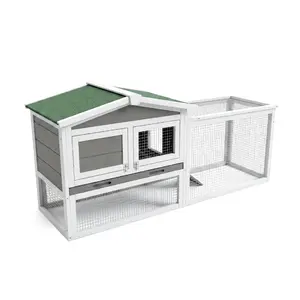 2-Level Wooden Small Animal Cage 152cm – Weatherproof Hutch with Removable Mesh, Leak-Proof Tray, Chew-Resistant Metal Ramp – For Indoor & Outdoor Use – Ideal for Rabbits, Guinea Pigs