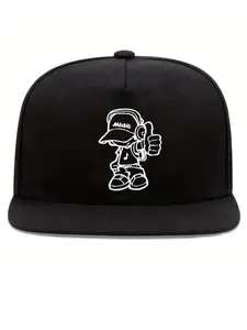 Unisex Street Style Baseball Cap, Music Boy Graphic Print, Adjustable Flat Brim Hat, Adjustable Snapback Cap, Outdoor Sports Fashion Gift Idea