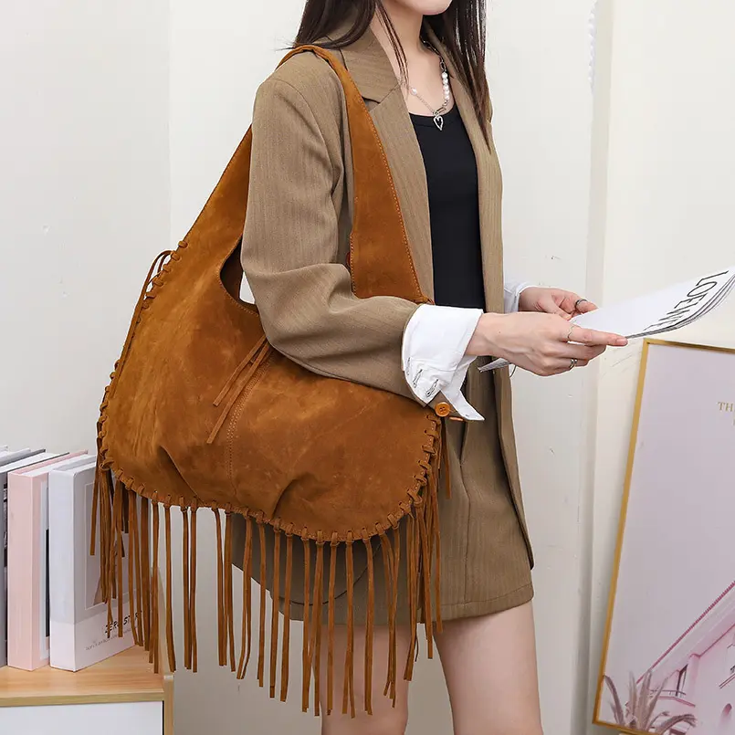 HUHUPF Women's 2026 Tassel Dumpling Shoulder Bag, Large Capacity, Casual Simple, Double-Sided Design, Fashionable Luggage & Bags Accessory