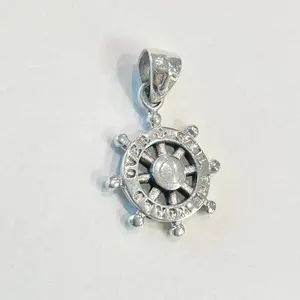 Sterling Silver 925 Ship Wheel Pendant Over Sail the World Grandeur