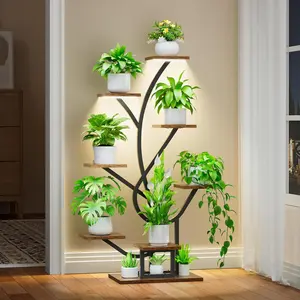 Plant Stand Indoor with Grow Lights - 50" Corner Plant Stands for Indoor Plants , 8 Tiered Plant Shelf Indoor , Metal Plant Shelves, Plant Flower Holder Display Rack for Living Room, Patio, Black