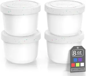 - 8oz Mini Ice Cream Containers with  Lids (Set of 4) - Freezer  Storage Containers, , LeakProof, For Homemade IceCream Containers - White with Sprinkles