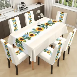 2/5/7PCS restaurant chair tablecloth cover, fresh sunflower pattern print, elastic polyester fiber sliding cover, sewn closed, detachable cleaning, suitable for home, office, hotel chair decoration, Dining Chair Cover