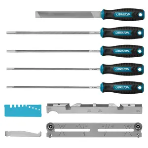 LIBRATON Chainsaw File Set, 5/32", 3/16", 7/32" Chainsaw Sharpening File, Chainsaw Sharpener, Round Saw Chain File, 6" Flat File, Depth Gauge, Filing Guide, Check Gauge, Bar Groove Cleaner, Pouch