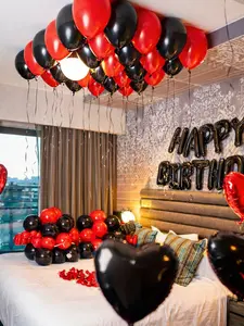 Red and Black Happy Birthday Balloon Decorations Black Letter Foil Balloons Latex Balloons for Birthday Party Backdrop Decor