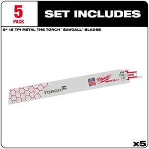 Milwaukee 48-00-5788 5PC 9" 18 TPI The Torch SAWZALL Blades