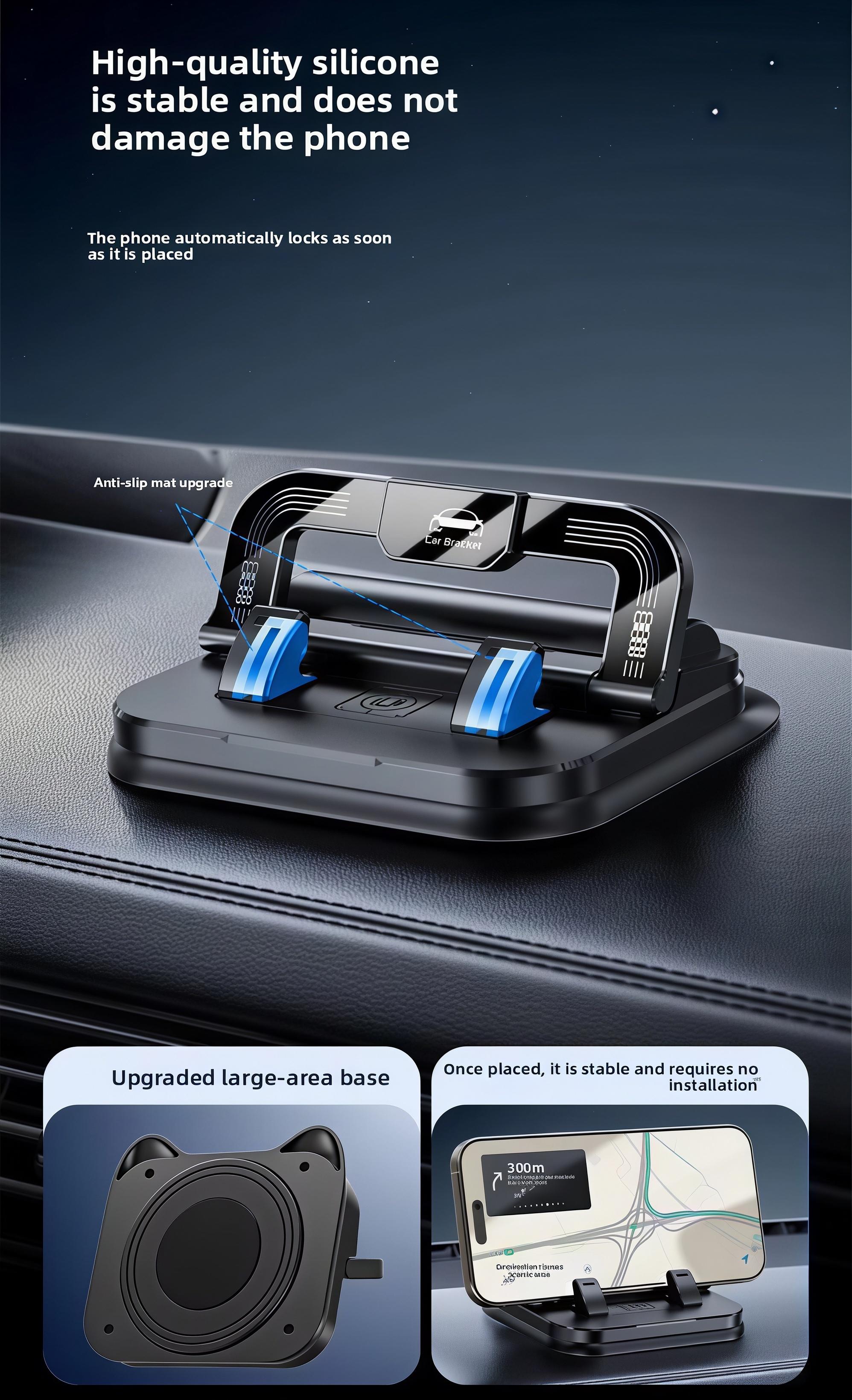 Car phone holder 360 degree rotation, suitablefor car navigation in-car dashboard, horizontaland vertica screen adjustment angle,suctioncup fixed non-slip mobile phone holdersuitable for iPhone and Android