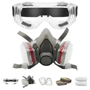 LAUCO Premium Respirator Kit Reusable Half Face Mask with Safety Glasses for Gas, Painting, Machine Polishing, Staining, Car Spraying, Sanding and Cutting - 27771