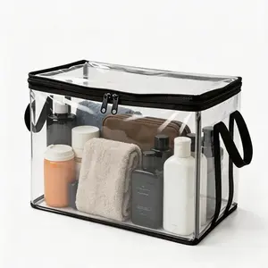 Moving Storage Boxes, Clear Plastic Moving Bins, Waterproof Travel Organizer with Reinforced Handles for Garage Attic black pvc