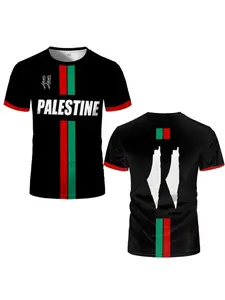 Popular Palestinian men's summer short-sleeved T-shirt, Palestinian flag 3D printed T-shirt, sports casual men's and women's top, loose and comfortable.