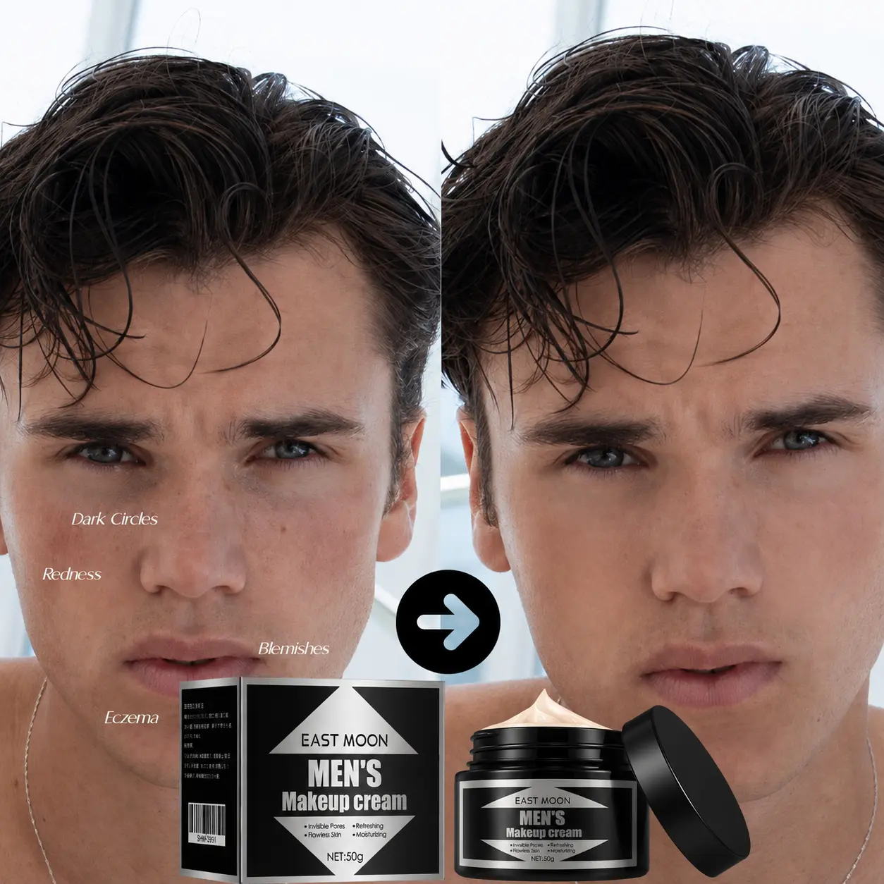 Men's Vegan Organic Moisturizing Concealer BB Cream - Face Makeup Base Liquid, Oil Control, Pore-Smooth Base, Color Correction, Brightening, Long-Lasting, Refreshing Non-Sticky, For Acne Marks
