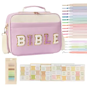 Bible Cover for Women Large Leather Western Bible Case with Study Supplies Purple Bible Cover Bags for Teen Girls Organizer