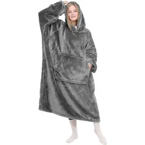 Wearable Blanket Hoodies Gifts for Women and Men,  Wearable Hoody Blanket Sweatshirt, Cozy and Warm Wearable Fleece Blanket with Sleeves and Giant Pocket for Adults and , Gray