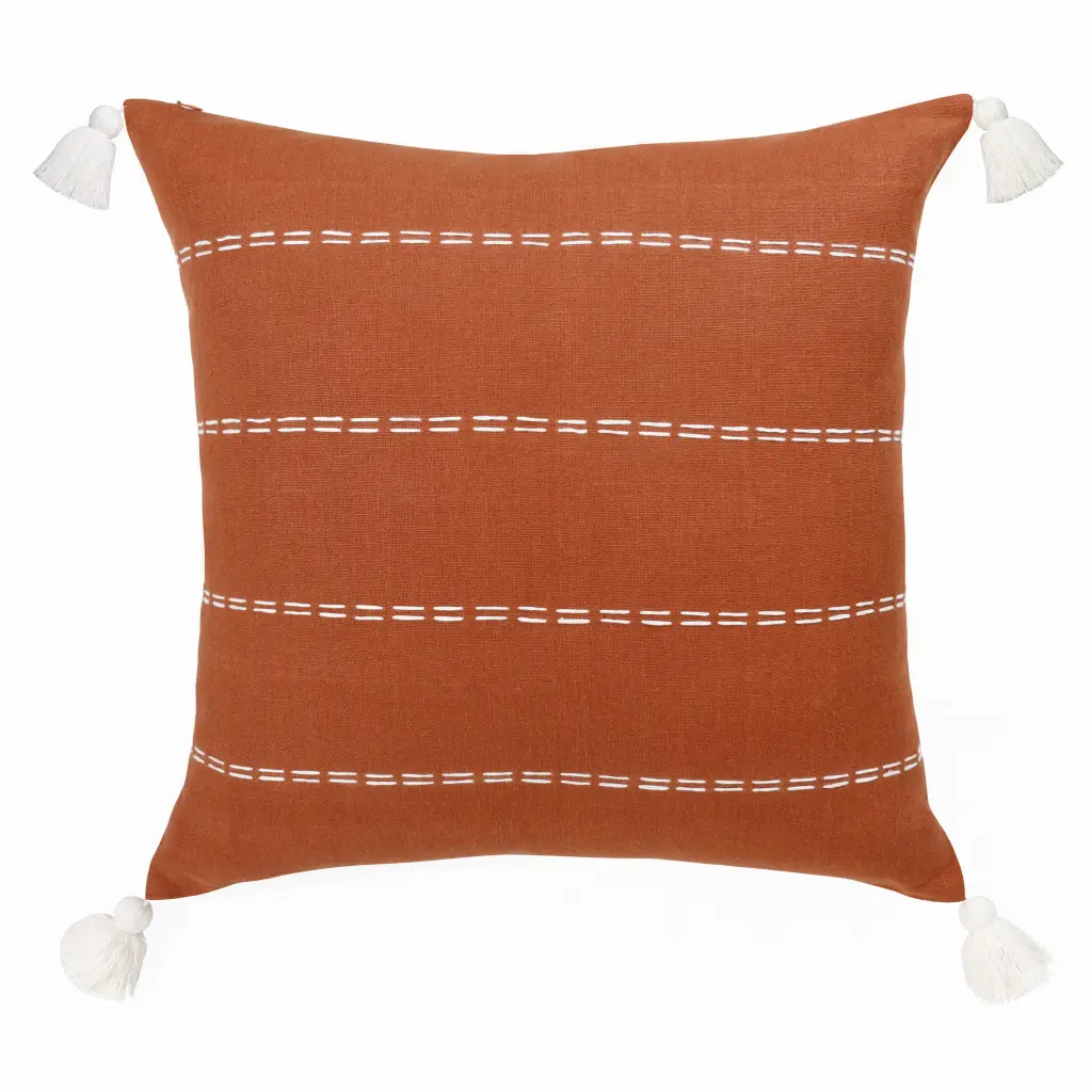 360 Stand Decorative 2-Piece Orange Striped Linen Square Cushion Set, 4x20x20 in., 360-Degree Stand Design, Contemporary Indoor Home Textile Soft Furnishing, Linen Fabric
