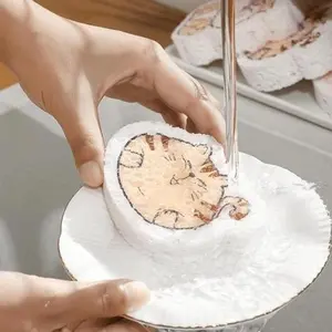 Cartoon Cat Design Compressed Sponge, 1 Count Cute Sponge for Washing Dishes, Kitchen Cleaning Sponge, Household Cleaning Tool