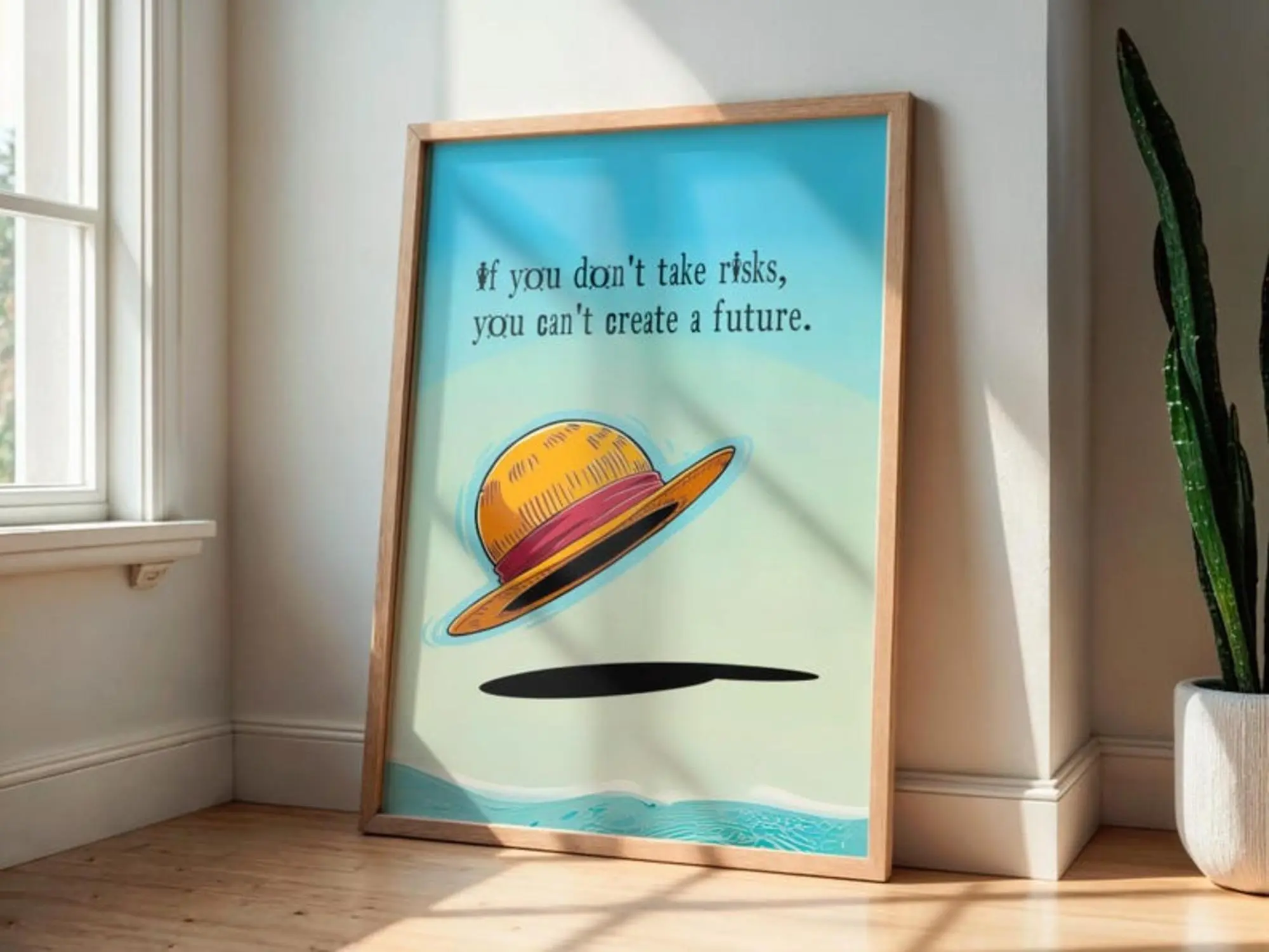 (No Frame) 1 Piece Quote Wall Art - Straw Hat Luffy Poster - Take Risks Art -Anime Motivational Printable -Room Decor