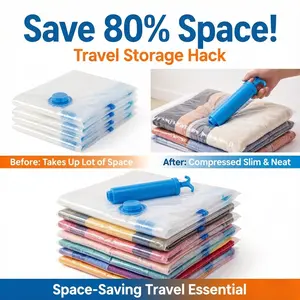 Thick Vacuum Transparent Compression Bags, Manual Vacuum Pouches for Clothes and Bedding, 7-Pack, Home Use, 60cm X 40cm
