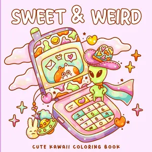 Sweet and Weird: Kawaii Cute Coloring Book: 40 Coloring Pages with Ducks, Raccoons, Frogs, Girly Items, and Adorable Alien Scenes