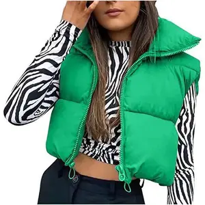Down Cotton Vest Women's Crop Puffer Lightweight Warm Outerwear Fashion Stand Collar Zip Up Padded Cropped Jacket Coat Trendy Outfits For Women
