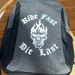 Customizable -  Ride Fast Die Last Reflective Motorcycle Backpack – Night Riding Safety Bag with Skull Design, Padded Laptop Sleeve, Water-Resistant, Street & Sport Bike Ge