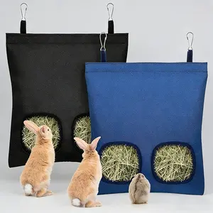 2-Hole Rabbit Hay Bag Guinea Pig Hay Rack for Squirrels Rabbits Hamsters Small Pets, Durable Portable Pet Feeding Accessory