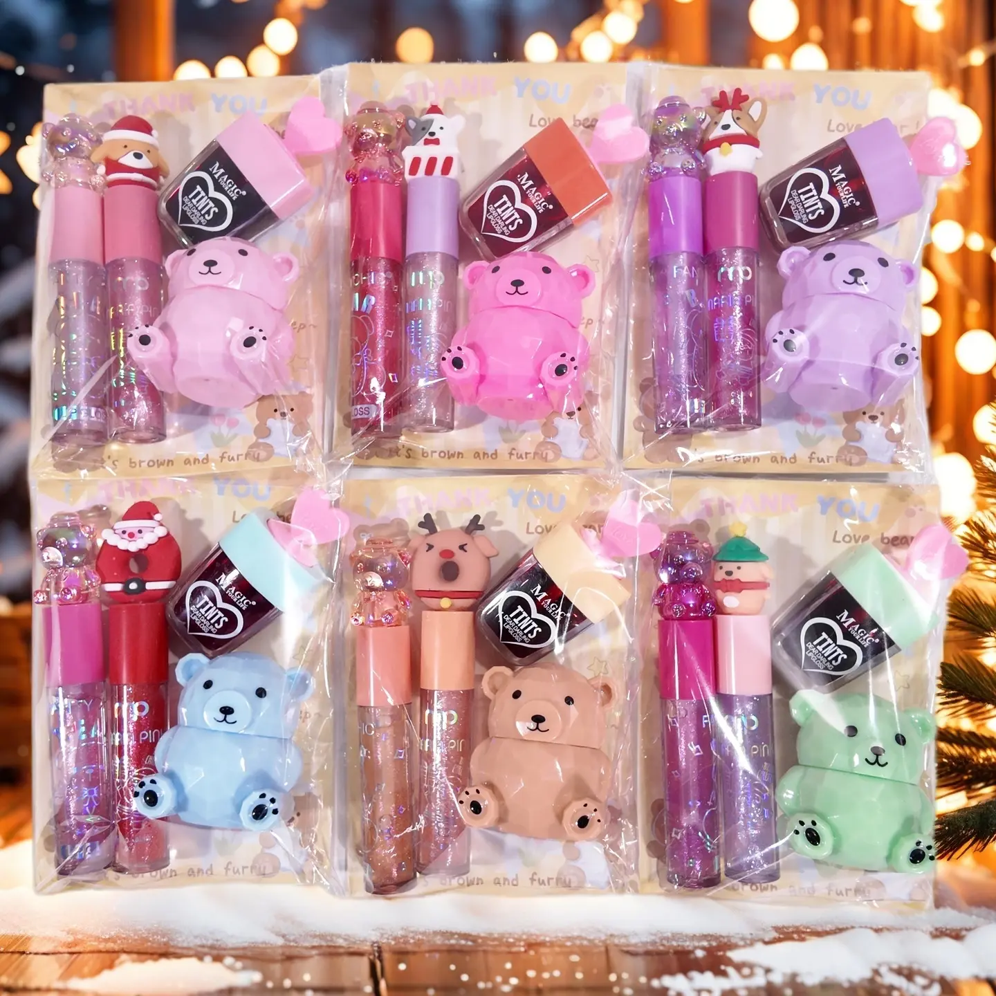 Cute Bear Lip Gloss Set, Carnival Gift, 4pcs Moisturizing Hydrating Glossy Lip Balm, Transparent Shimmer Lip Oil, Matte Jam Color, Holiday Beauty Combo, Cosmetic, Lip Products, Lip Oil Kit