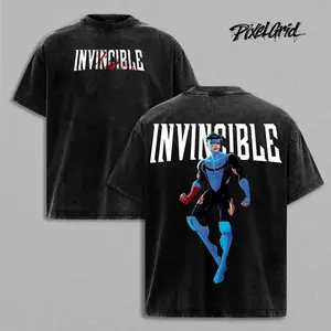 Limited Blue Blood Mark Grayson Invincible War Comic Double Printed Oversize Lightweight Acid Washed Tee TV Series Graphic Tee T-Shirt