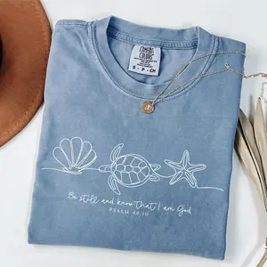 Comfort Colors Be Still And Know That I Am God T-shirt, Seashell, Sea Turtle, Starfish Tee, Religious Christian Mom Outfit, Jesus Apparel, Trendy Faith-Based Hoodie, Bible Verse Gift, Vintage Graphic Crewneck Sweatshirt