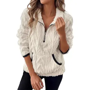 Women's Sherpa Fleece Pullover Half Zip Plush Teddy Fleece Sweatshirt with Pockets Cozy Oversized Winter Outwear for Fall and Winter 2025