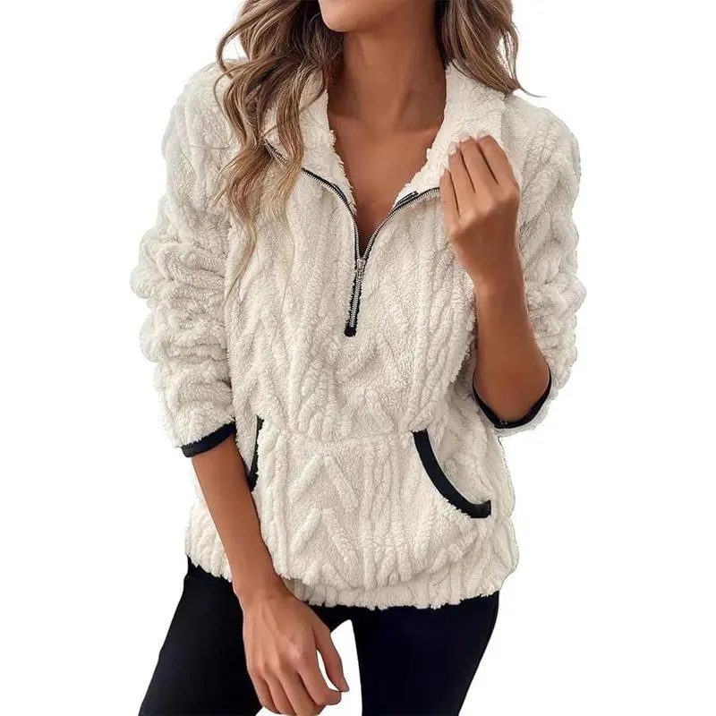Women's Sherpa Fleece Pullover Half Zip Plush Teddy Fleece Sweatshirt with Pockets Cozy Oversized Winter Outwear for Fall and Winter 2025