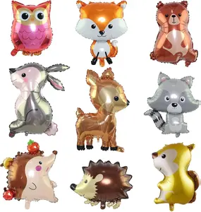 9PCS Jumbo Woodland Animal Balloon Set (20-35in) – Bunny, Fox, Squirrel, Deer, Bear, etc. for Baby Shower, Birthday Party & Forest-themed Decorations